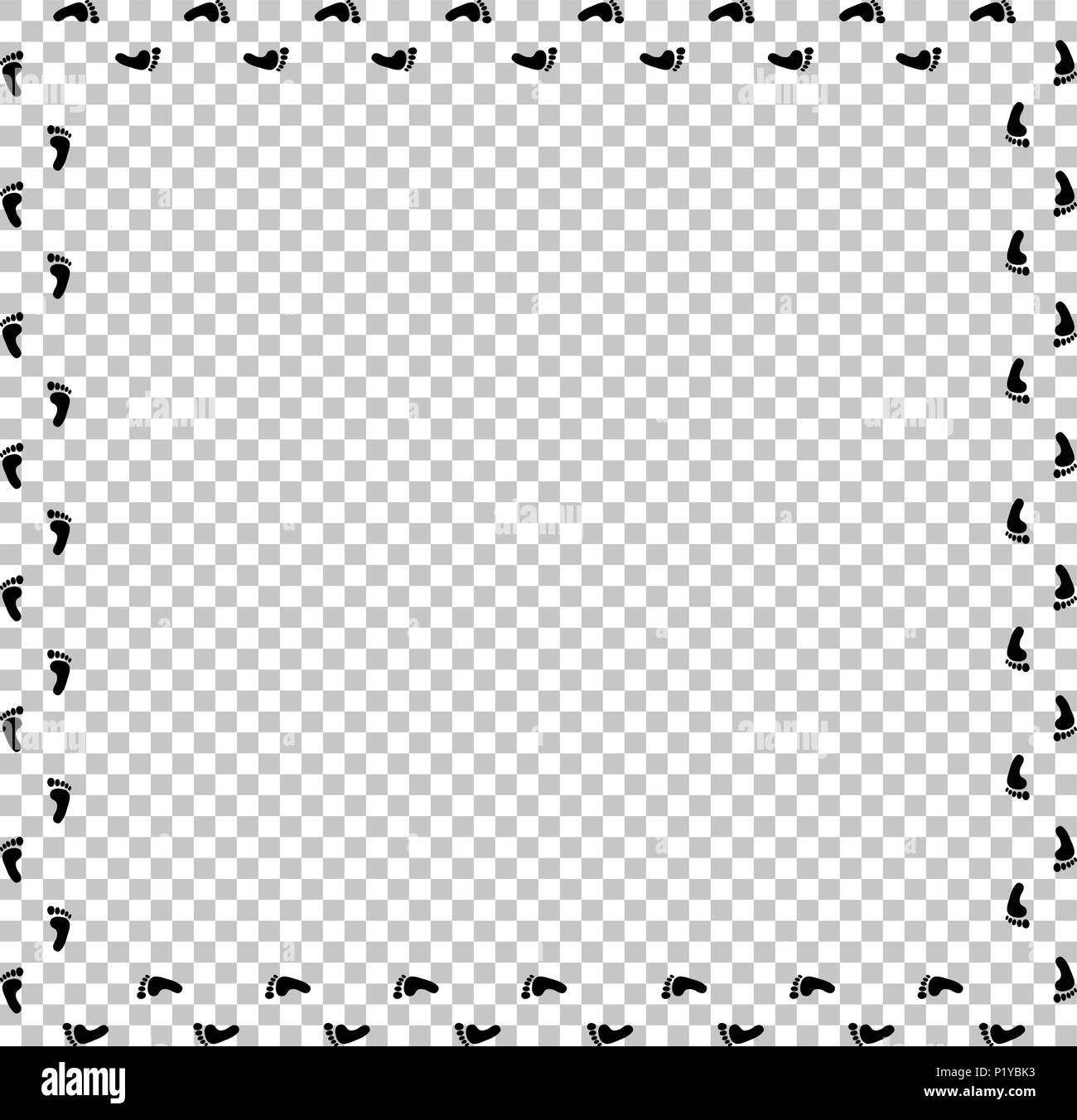 Square border or photo frame with prints barefooted human foot and ...