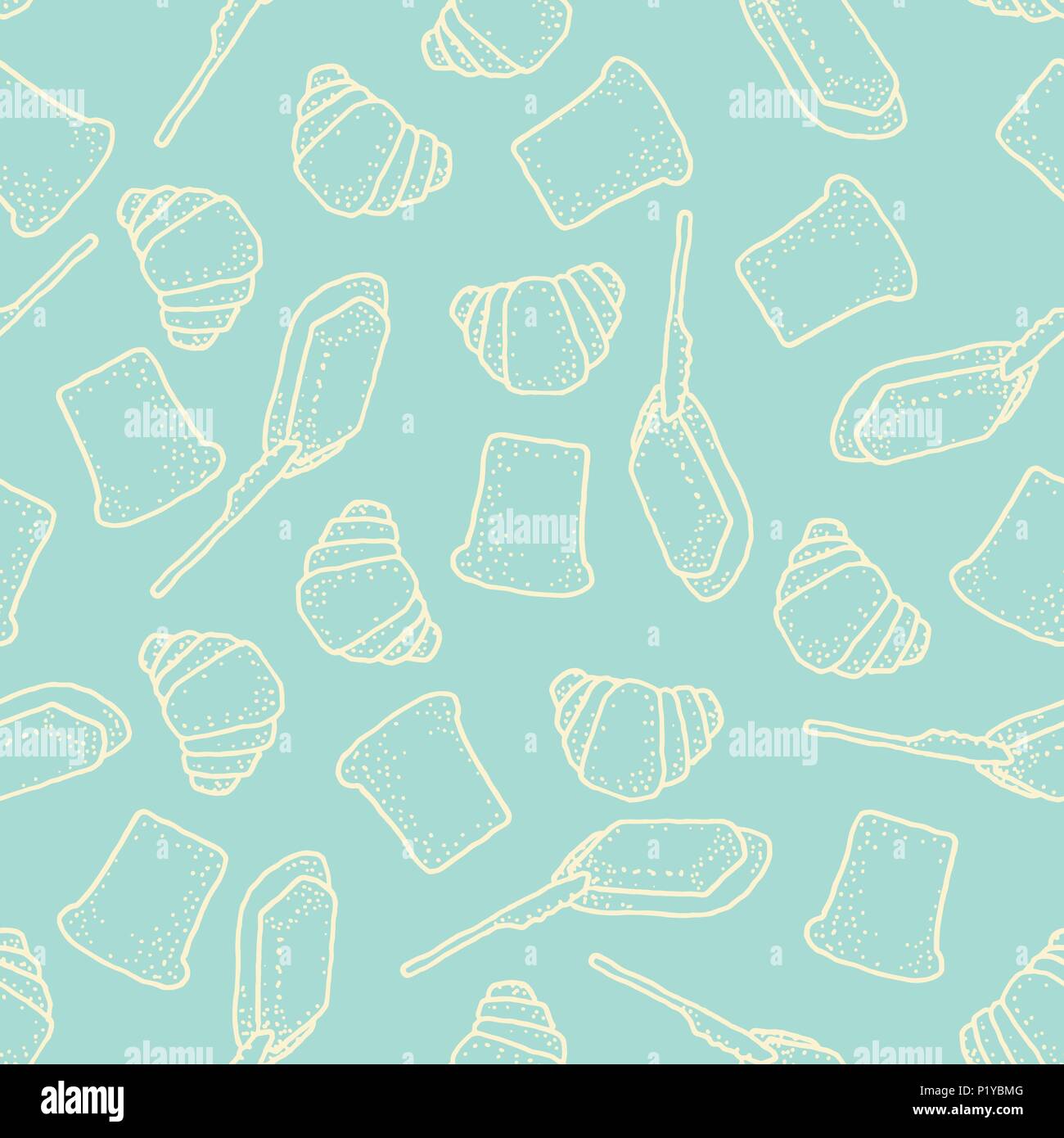 Seamless vector pattern with bread, butter and croissants Stock Vector