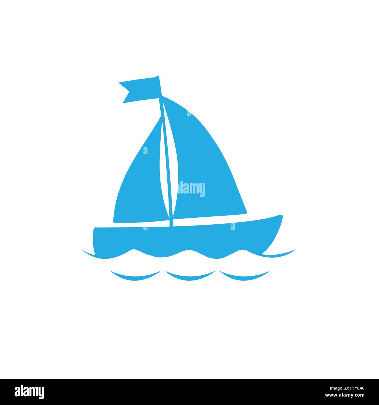 Vector navy blue silhouette illustration of sailing ship transportation