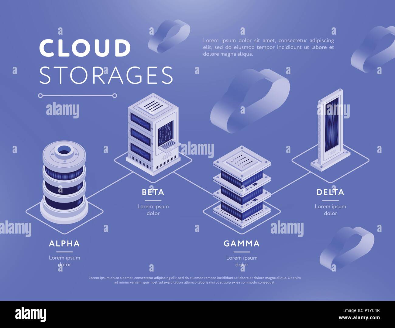 Connected databases with cloud storages Stock Vector