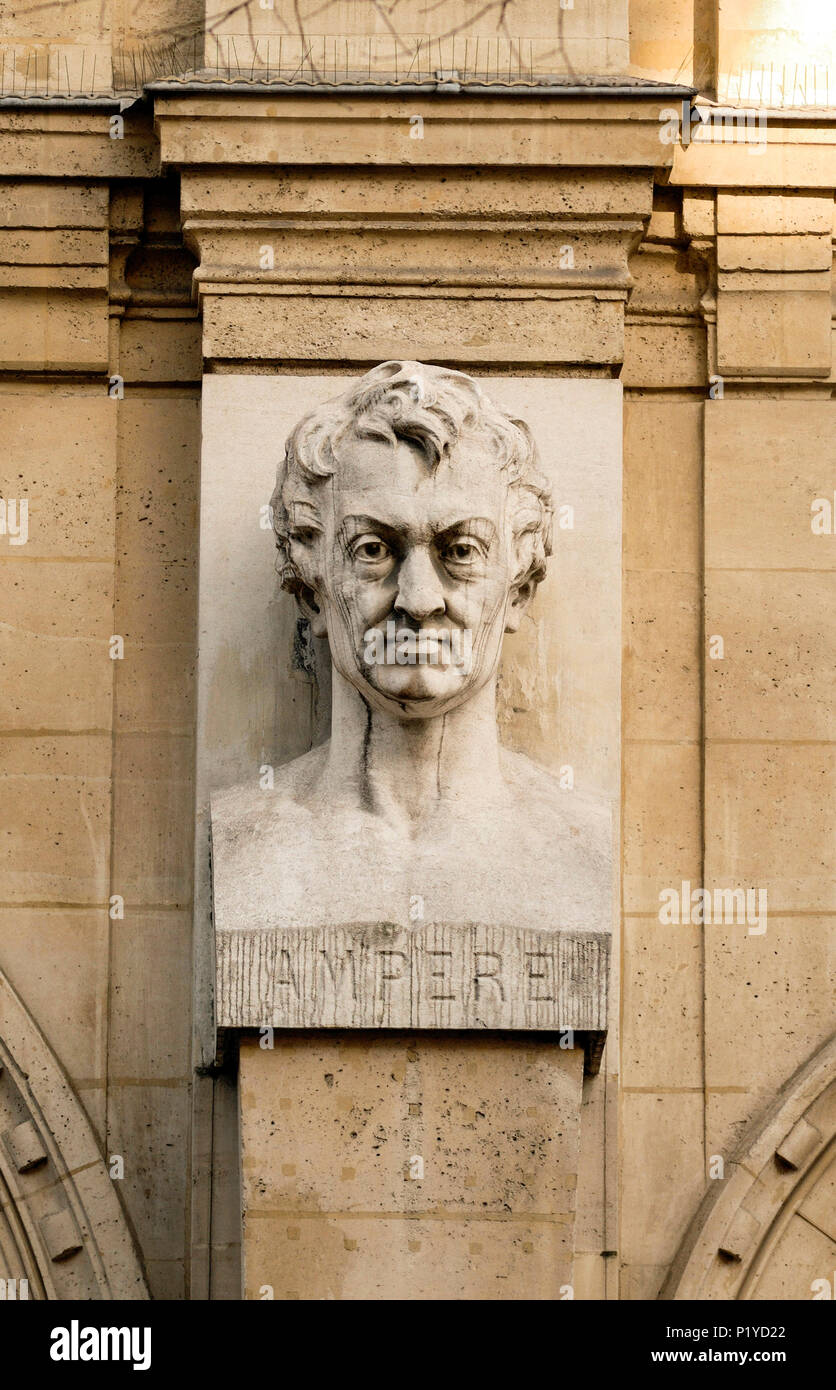 France, Ile de France, Paris, 11th district, sculpted bust of Ampere on ...