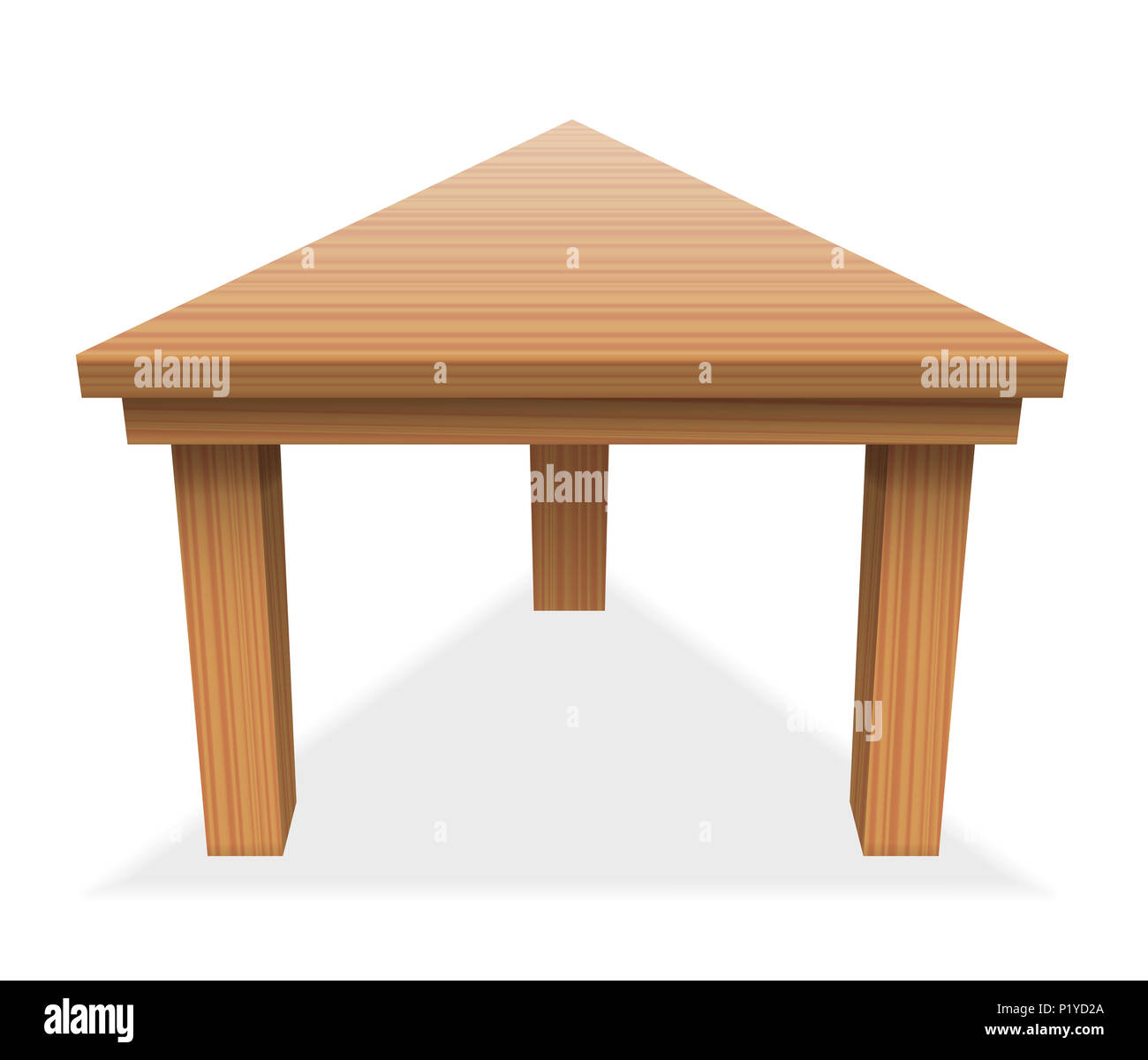 Triangular table - perspective view from above of wooden tabletop -  illustration on white background. Stock Photo
