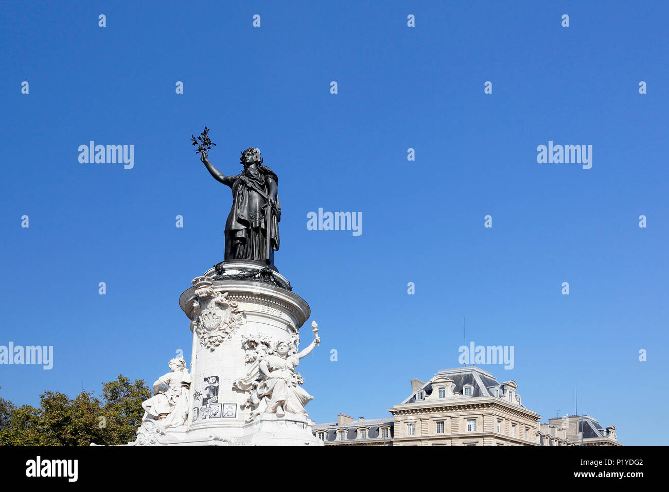 Paris. Place of the Republic. Monument with the republic. Stock Photo