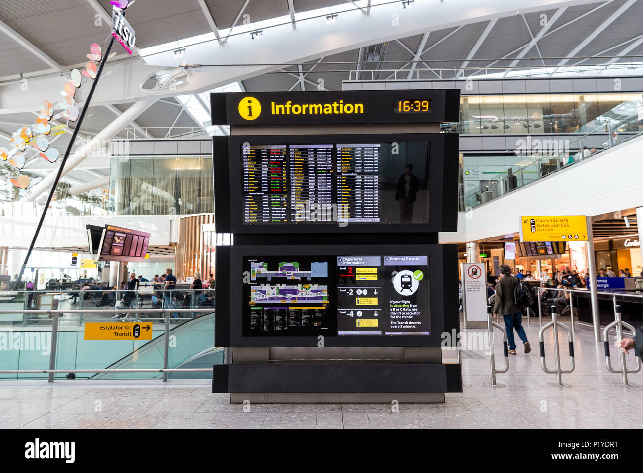 LONDON - MAY 27, 2018: Departures information board at London Heathrow airport terminal Stock Photo