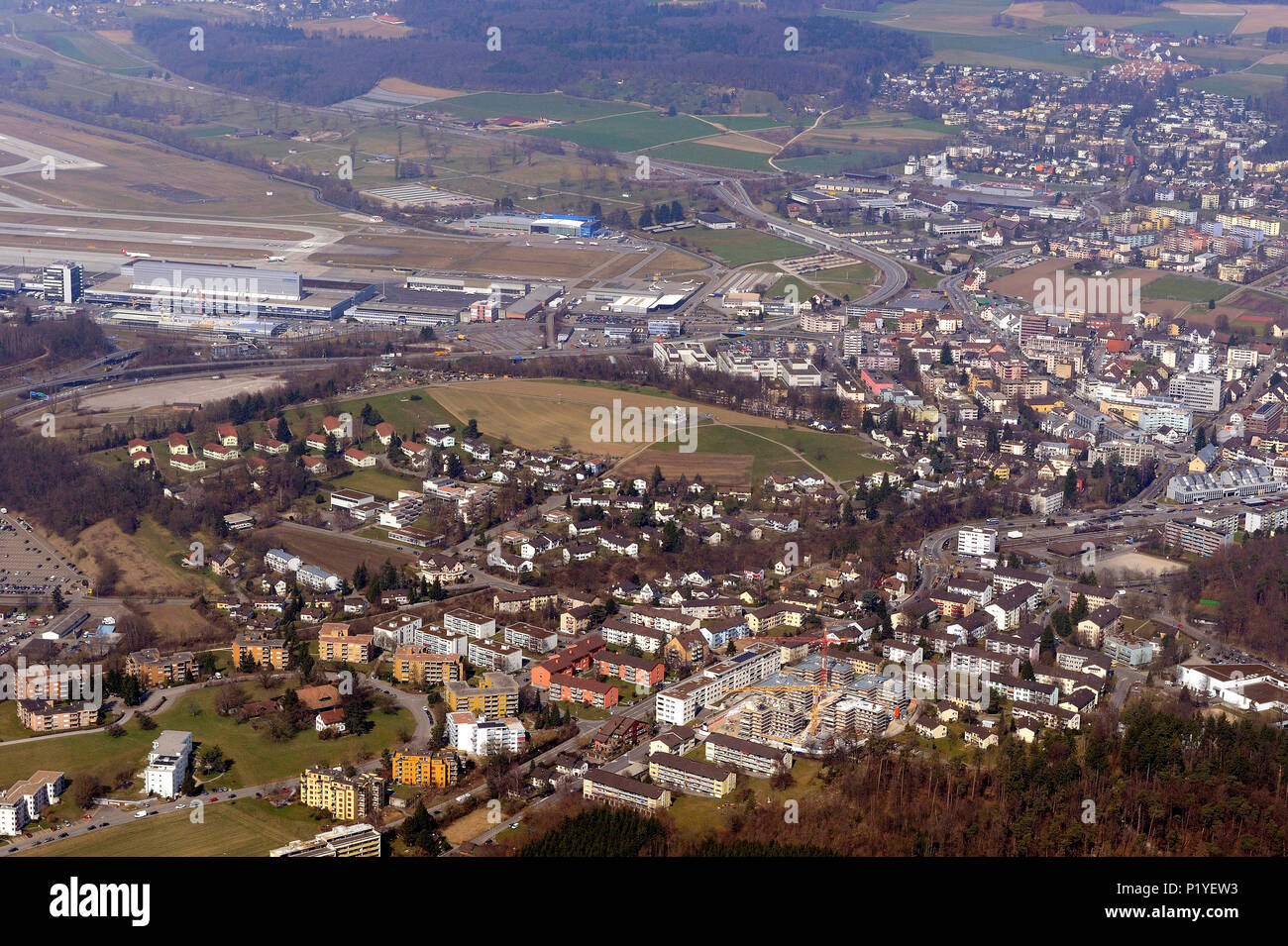 Switzerland, German-speaking Switserland, above Zurich International Airport Stock Photo