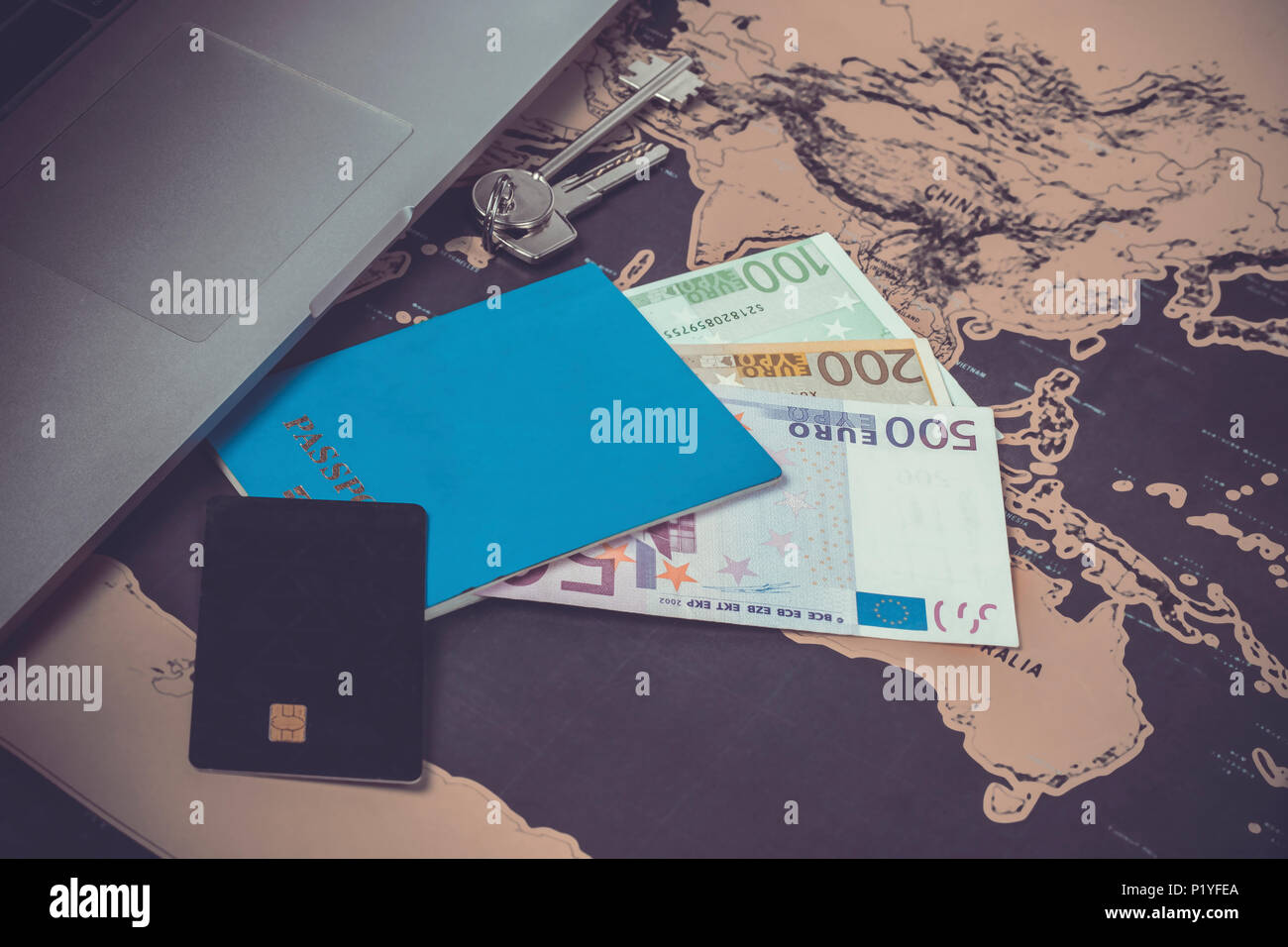 Planning a trip laptop map hi-res stock photography and images - Alamy