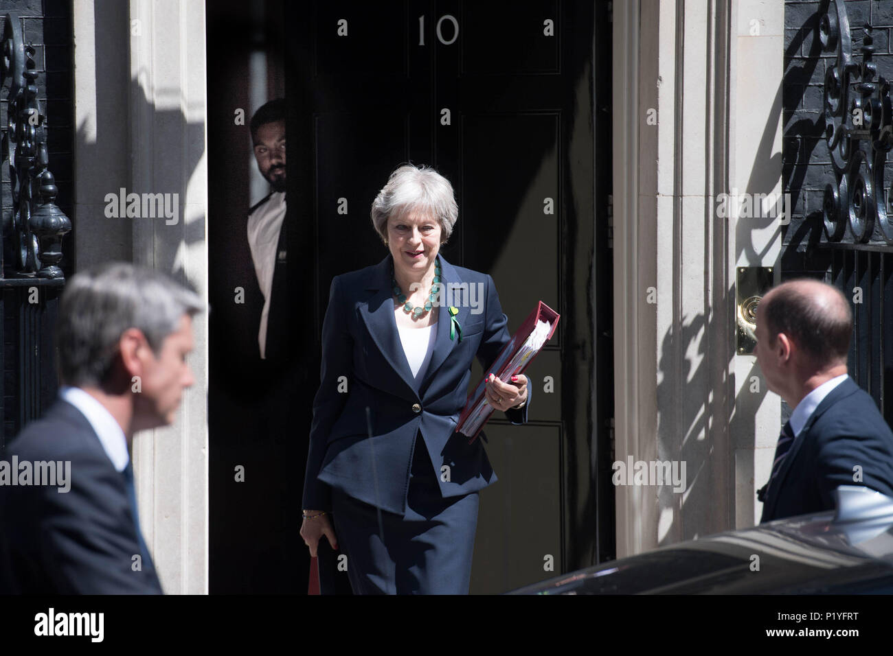 Prime Minister Theresa May leaves 10 Downing Street, London, for the House of Commons to face Prime Minister's Questions. Picture date: Wednesday June 13, 2018. See PA story POLITICS PMQs. Photo credit should read: Stefan Rousseau/PA Wire Stock Photo