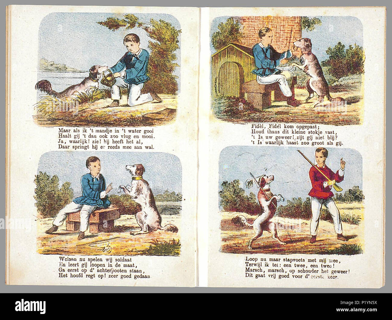 De poes en de hond : vertellingen voor de jeugd / met 16 gekleurde  plaatjes. Prentenboekje met twee verhalen: een over een meisje en een poes  die steelt, krabt, vogeltjes vermoordt, image size:1300x1062