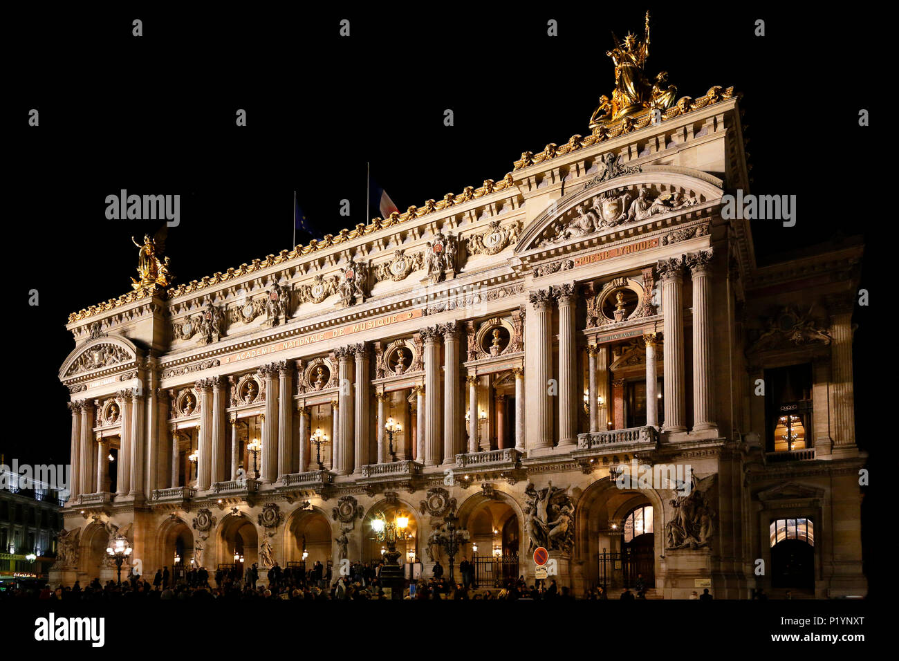 Paris, 9th arrondissement, night Palais Garnier. The facade. Stock Photo