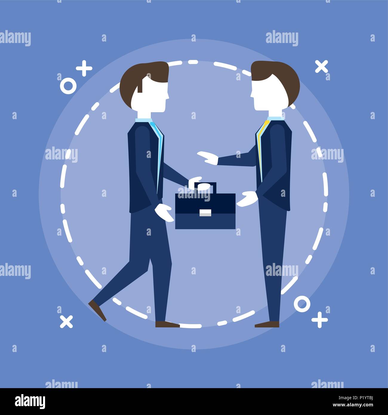 businessmen talking over blue background, colorful design. vector ...