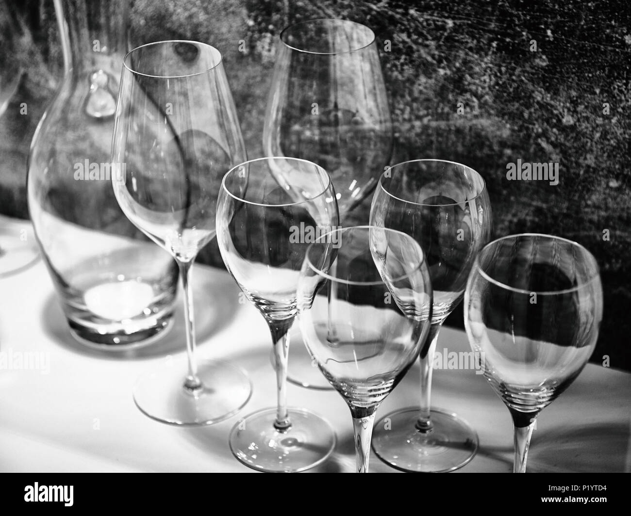 Black and white wine glasses for wine and drinks Stock Photo