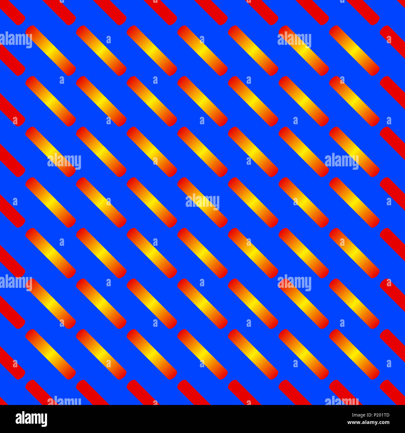 Abstract seamless colorful pattern of diagonal bars in gradient red, orange, and yellow colors on blue background. Vector illustration, EPS 10. Stock Photo