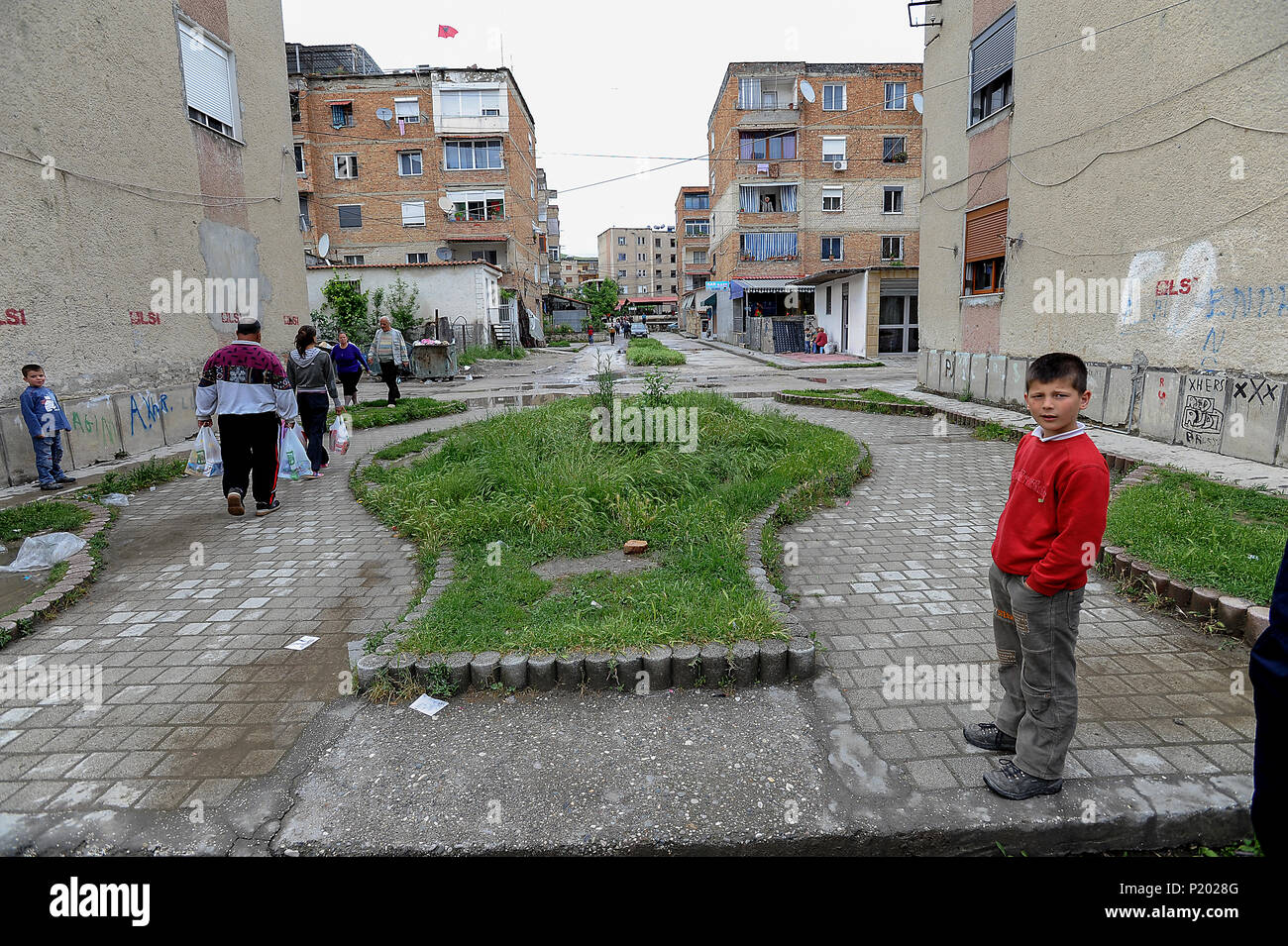 Berat, Albania, residential area with multi-family houses Stock Photo