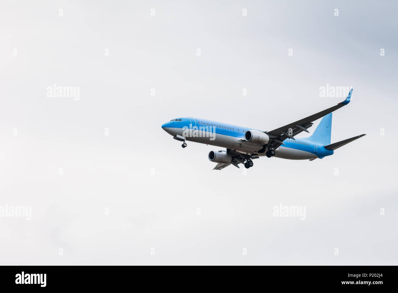 Passenger airplane in the sky with copy space. Travel concept Stock Photo