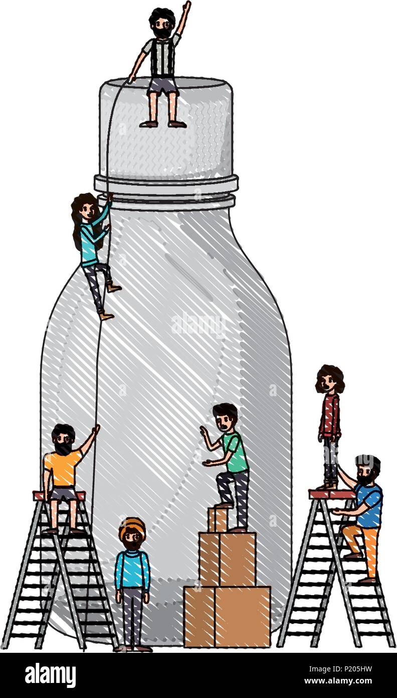 minipeople team working in bottle Stock Vector