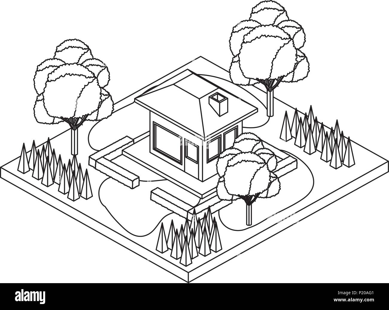 exterior house with landscape isometric icon Stock Vector Image & Art ...