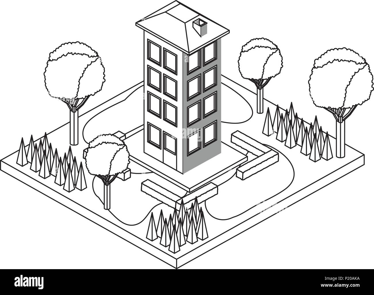 building with landscape isometric icon Stock Vector Image & Art - Alamy