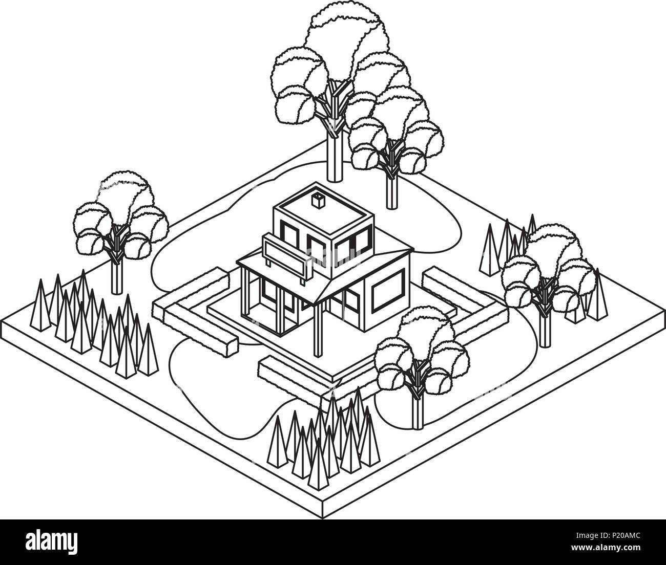 exterior house with landscape isometric icon Stock Vector Image & Art ...