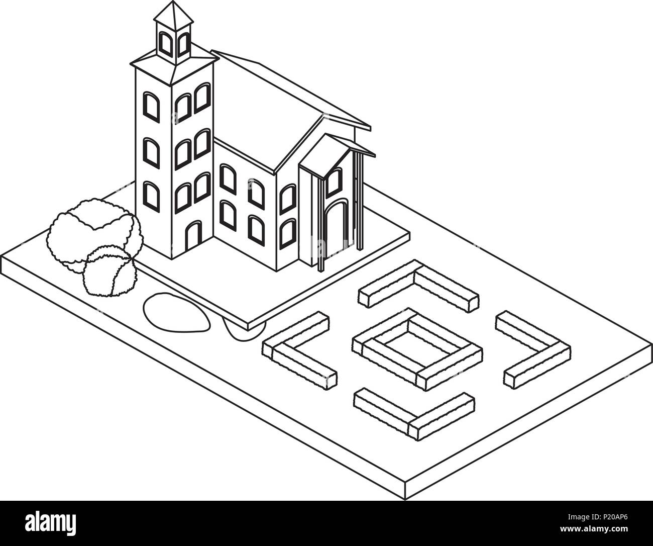 school building with landscape isometric icon Stock Vector Image & Art ...