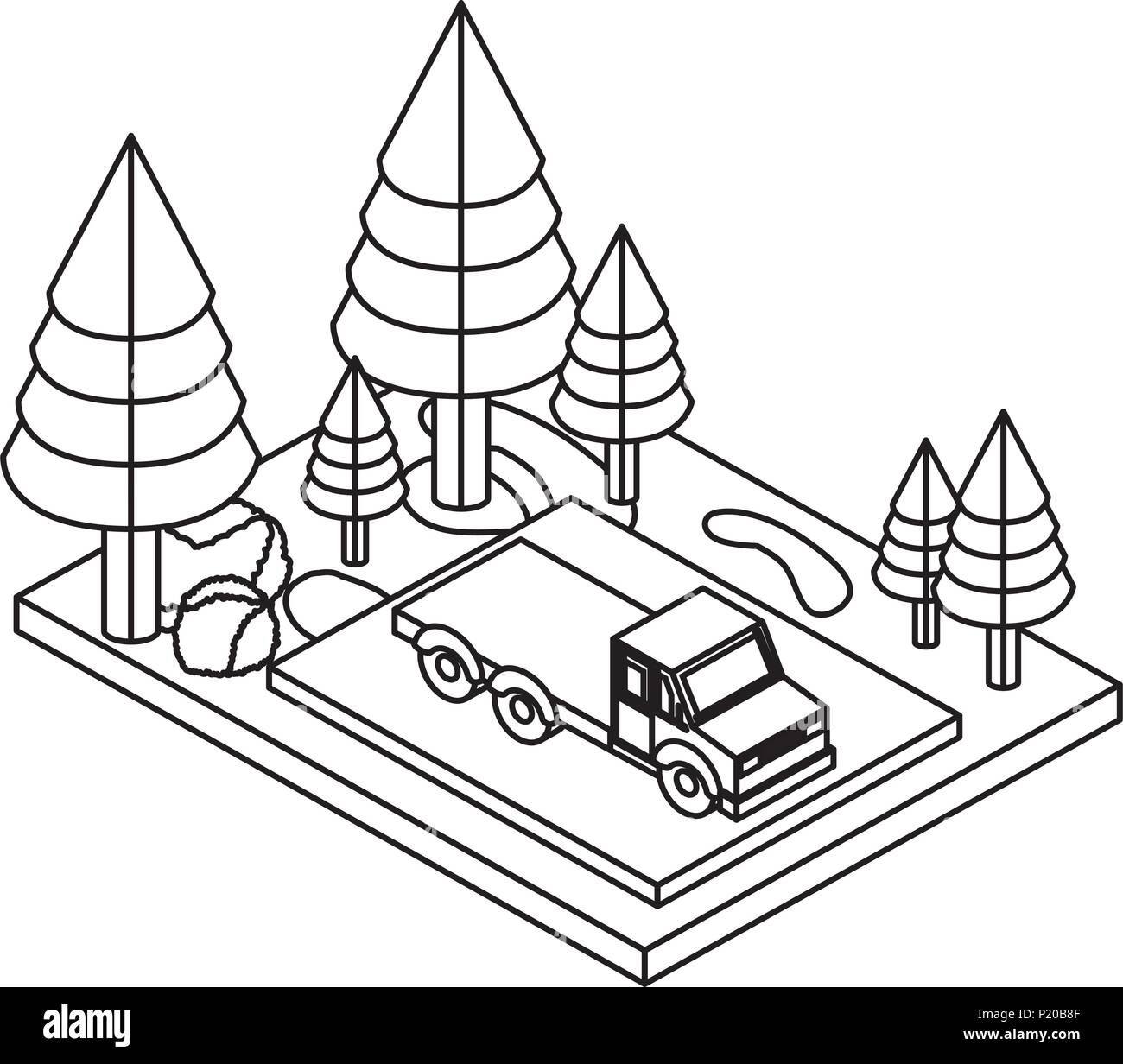 Truck In The Parking Zone Isometric Stock Vector Image Art Alamy