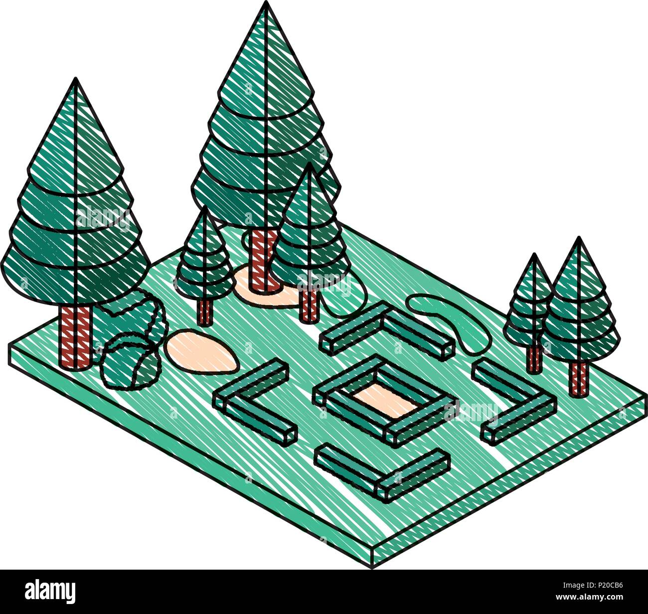 pines trees plants in the park scene isometric vector illustration ...