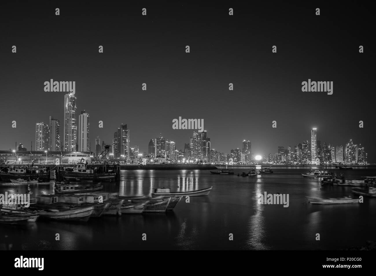 Panama City panorama at night - Cityscape skyline Stock Photo