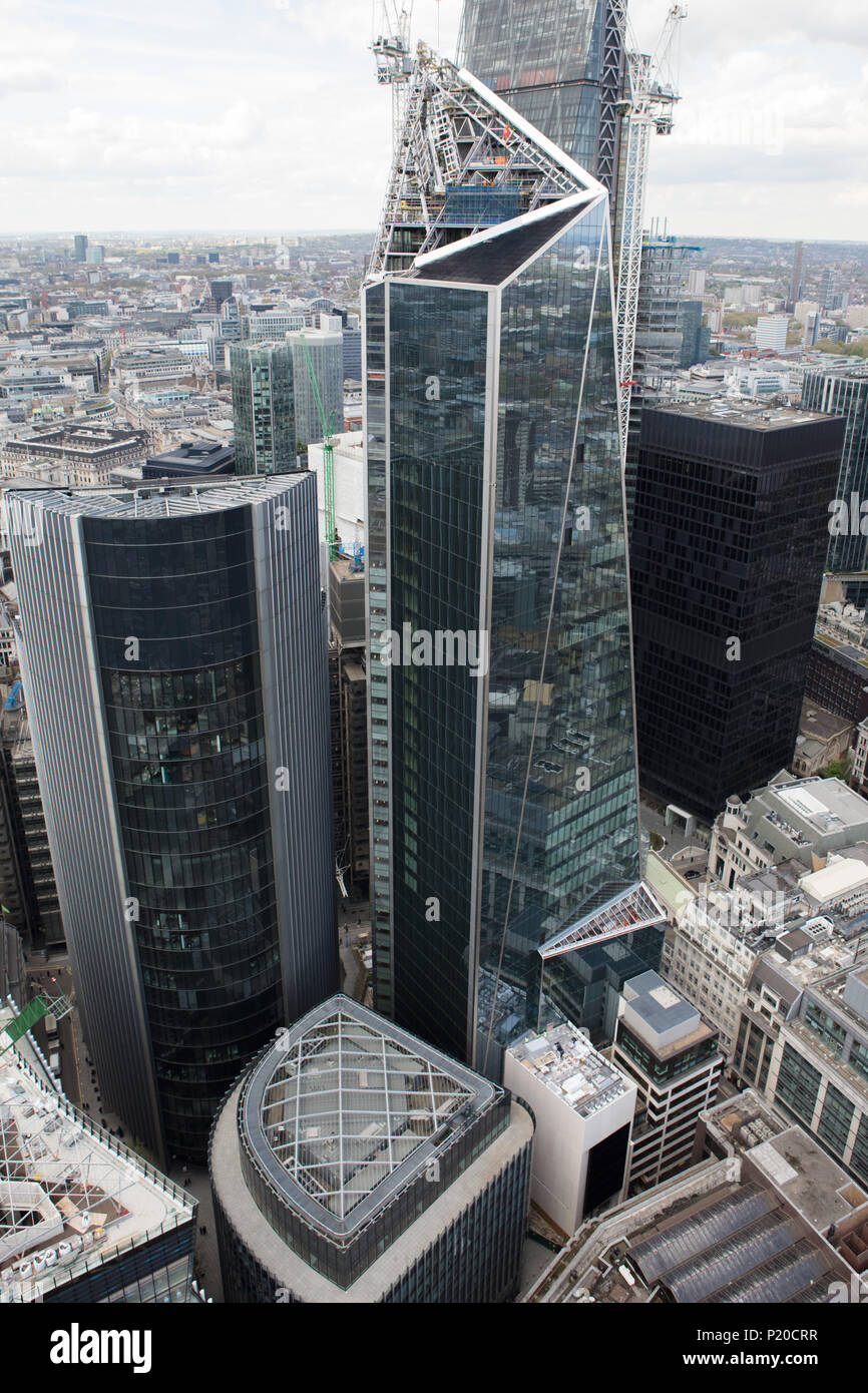 An aerial view of 'The Scalpel' a skyscraper under construction in the City of London Stock Photo
