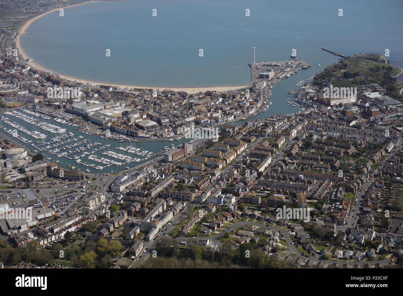 An aerial view of the Dorset seaside town of Weymouth Stock Photo
