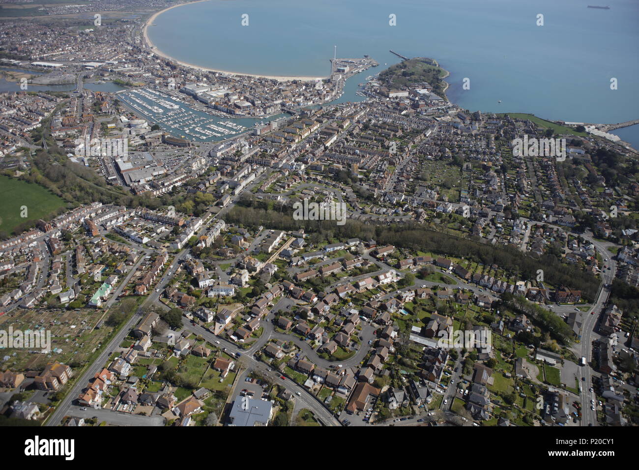 An aerial view of the Dorset seaside town of Weymouth Stock Photo