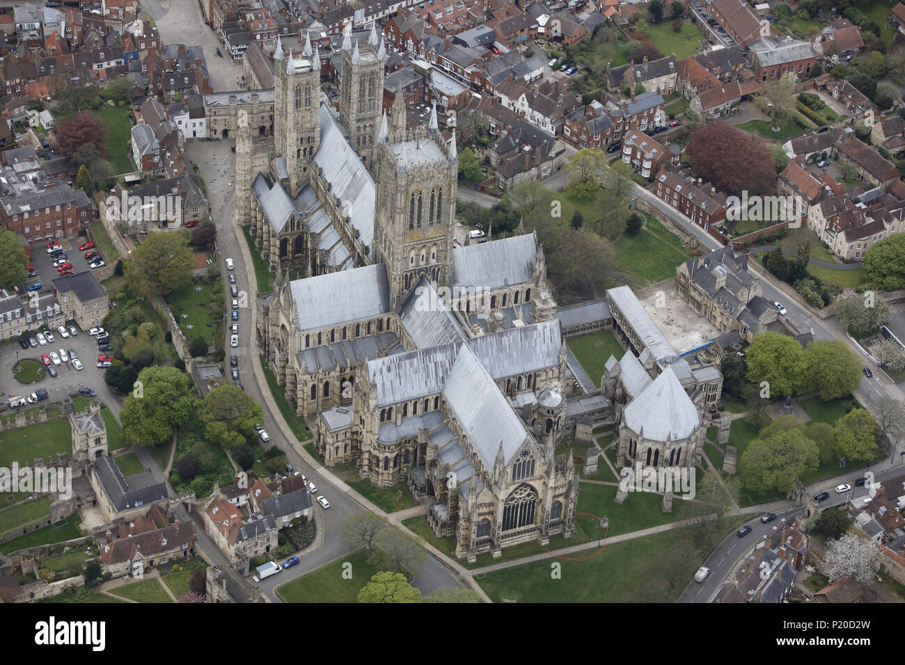 An aerial view of Lincoln Cathedral Stock Photo