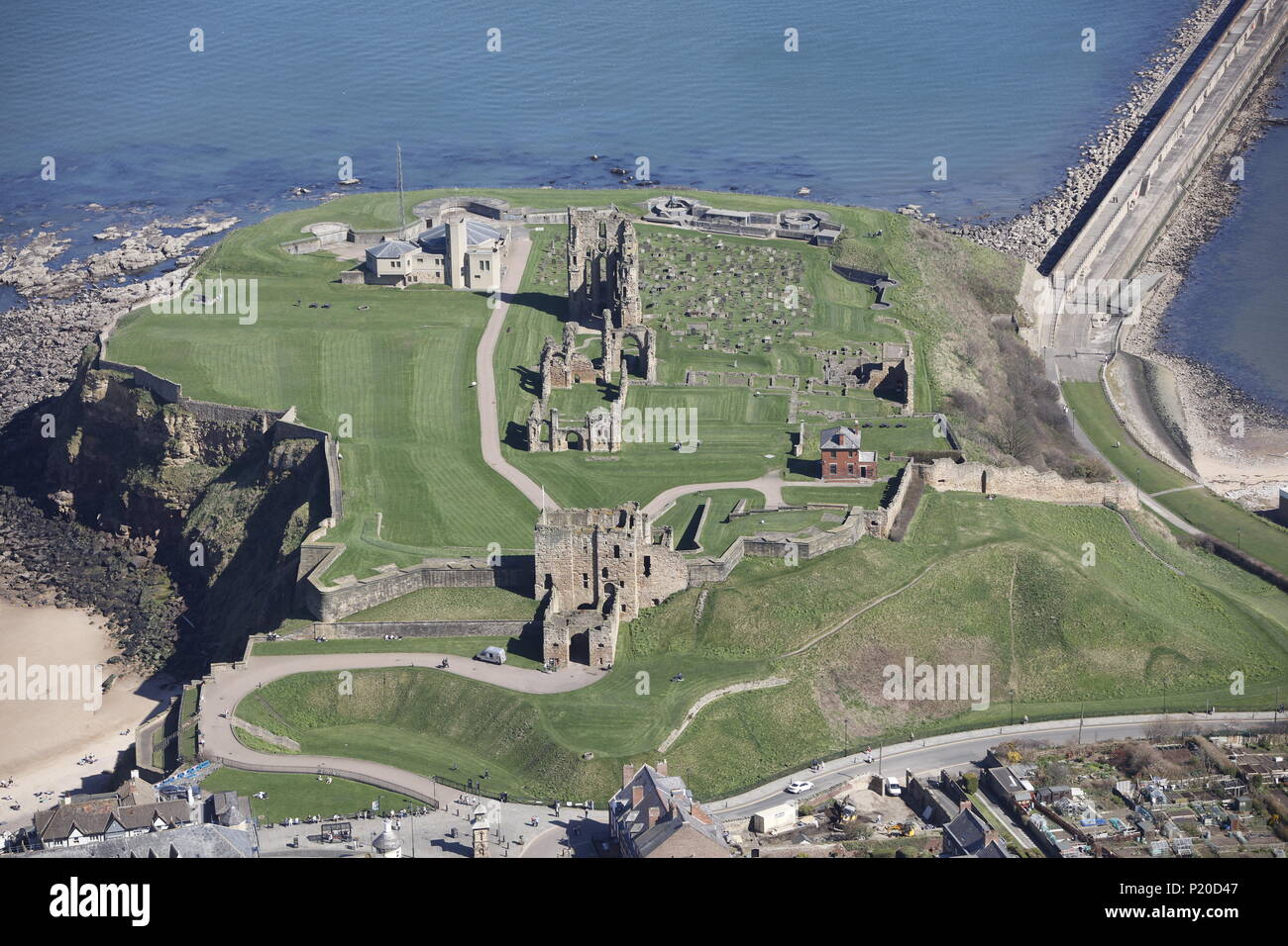 An aerial view of Tynemouth Castle and Priory, North East England. Stock Photo