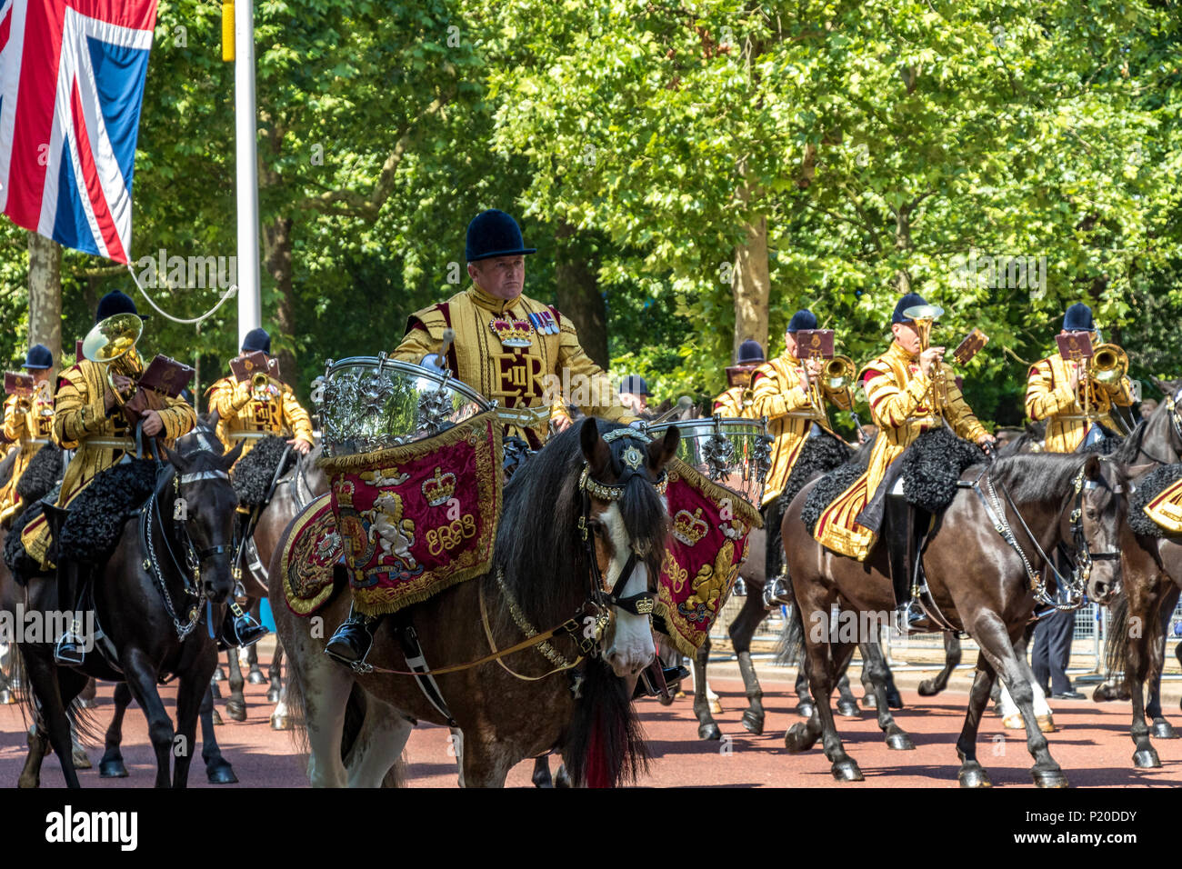 A drum horse of the Household Cavalry Band walking along The Mall at The Trooping The Colour or The  Queens Birthday Parade, London, UK , 2018 Stock Photo