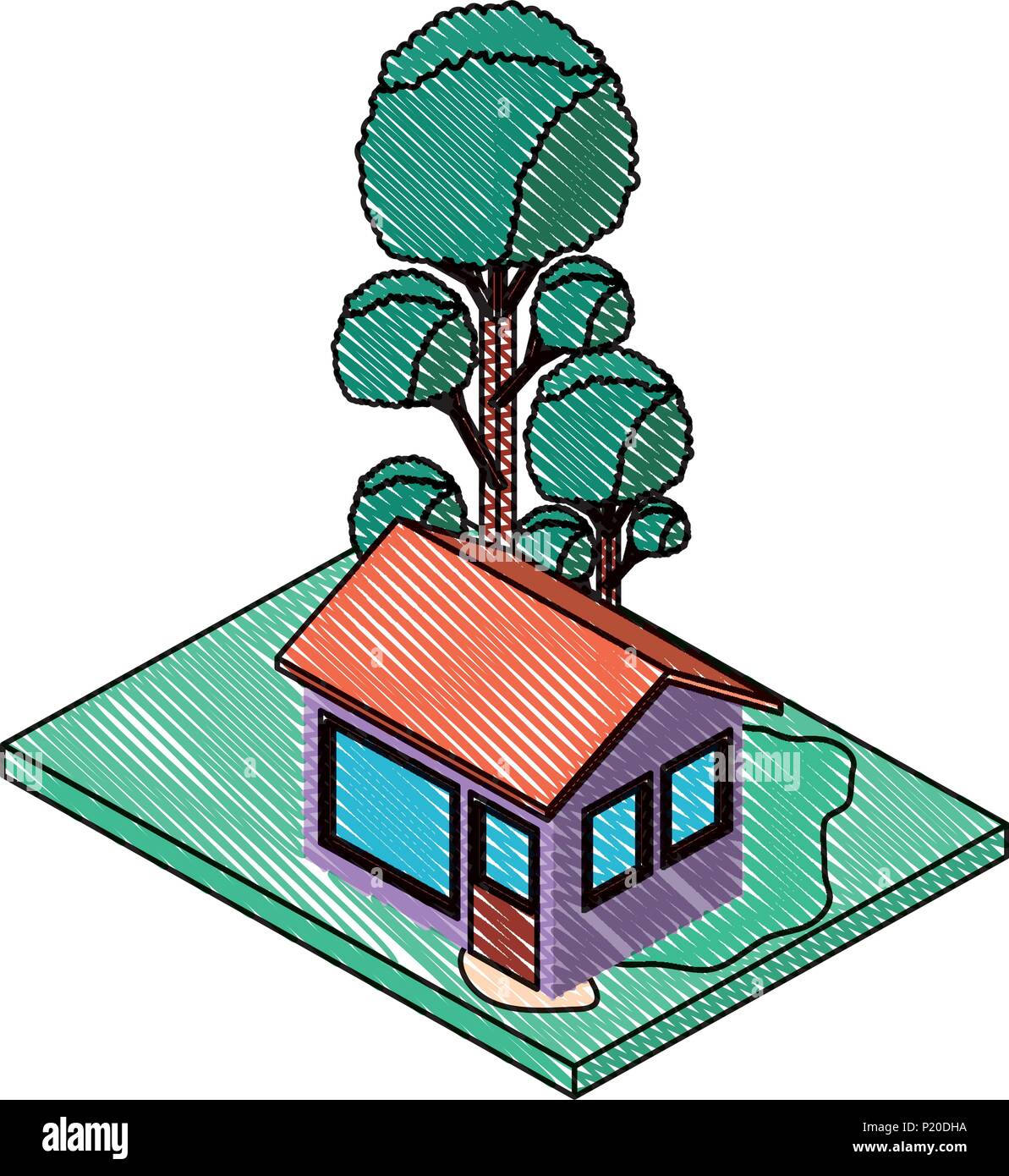 exterior house with landscape isometric icon vector illustration design ...