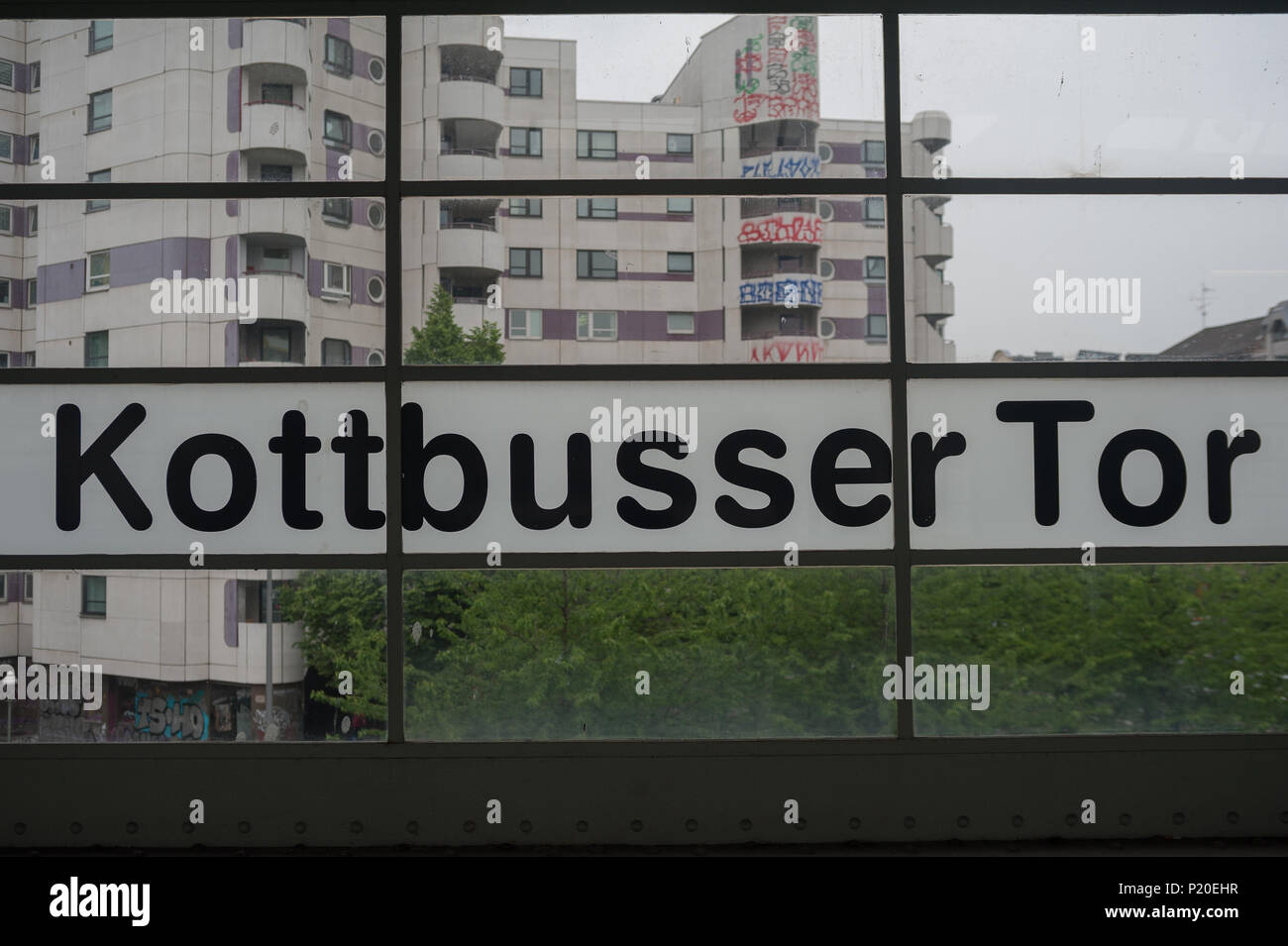 Berlin, Germany, lettering Kottbusser Tor at the subway station Stock Photo
