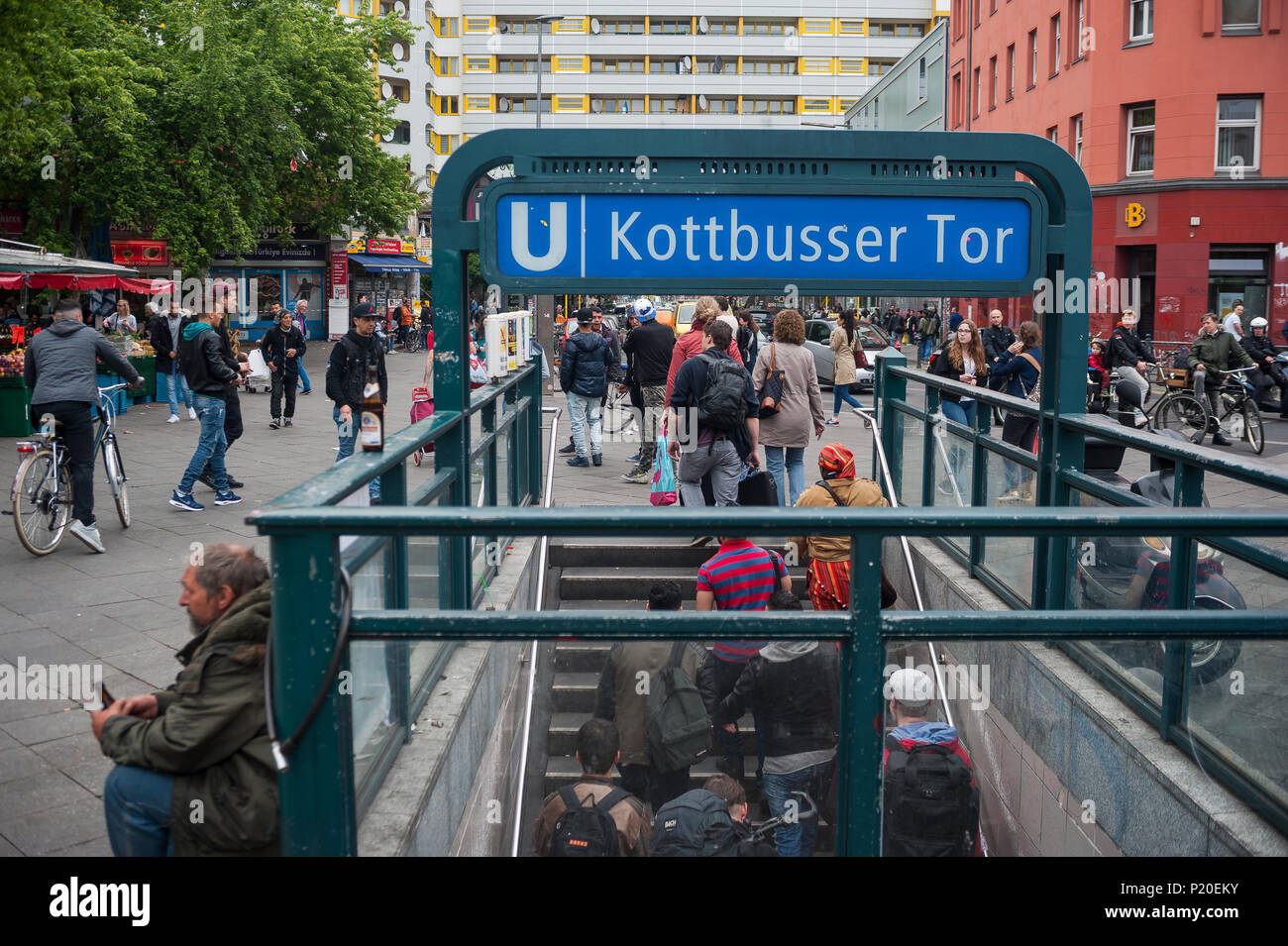 Berlin, Germany, passers-by at the subway entrance Kottbusser Tor Stock Photo