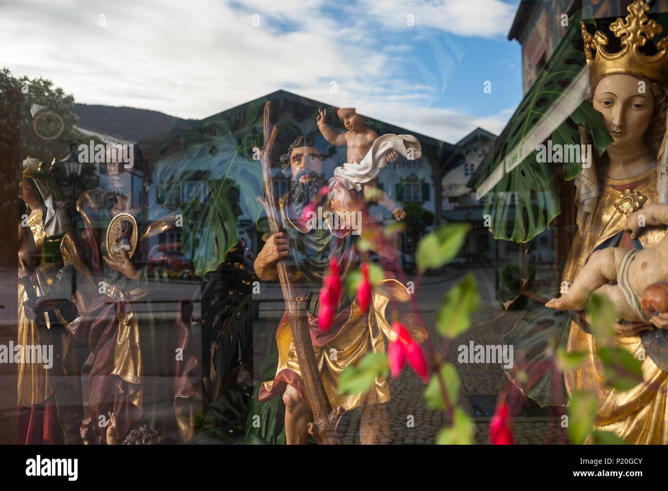 Oberammergau, Germany, religious wood carvings in a shop Stock Photo