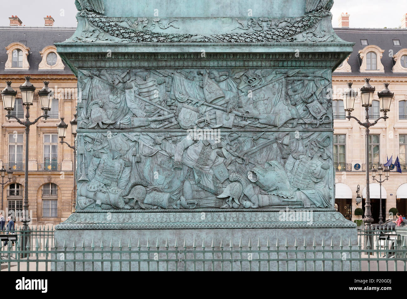 Paris, 1st district., Vendome and Vendome column. Details of the column Vendome. Stock Photo