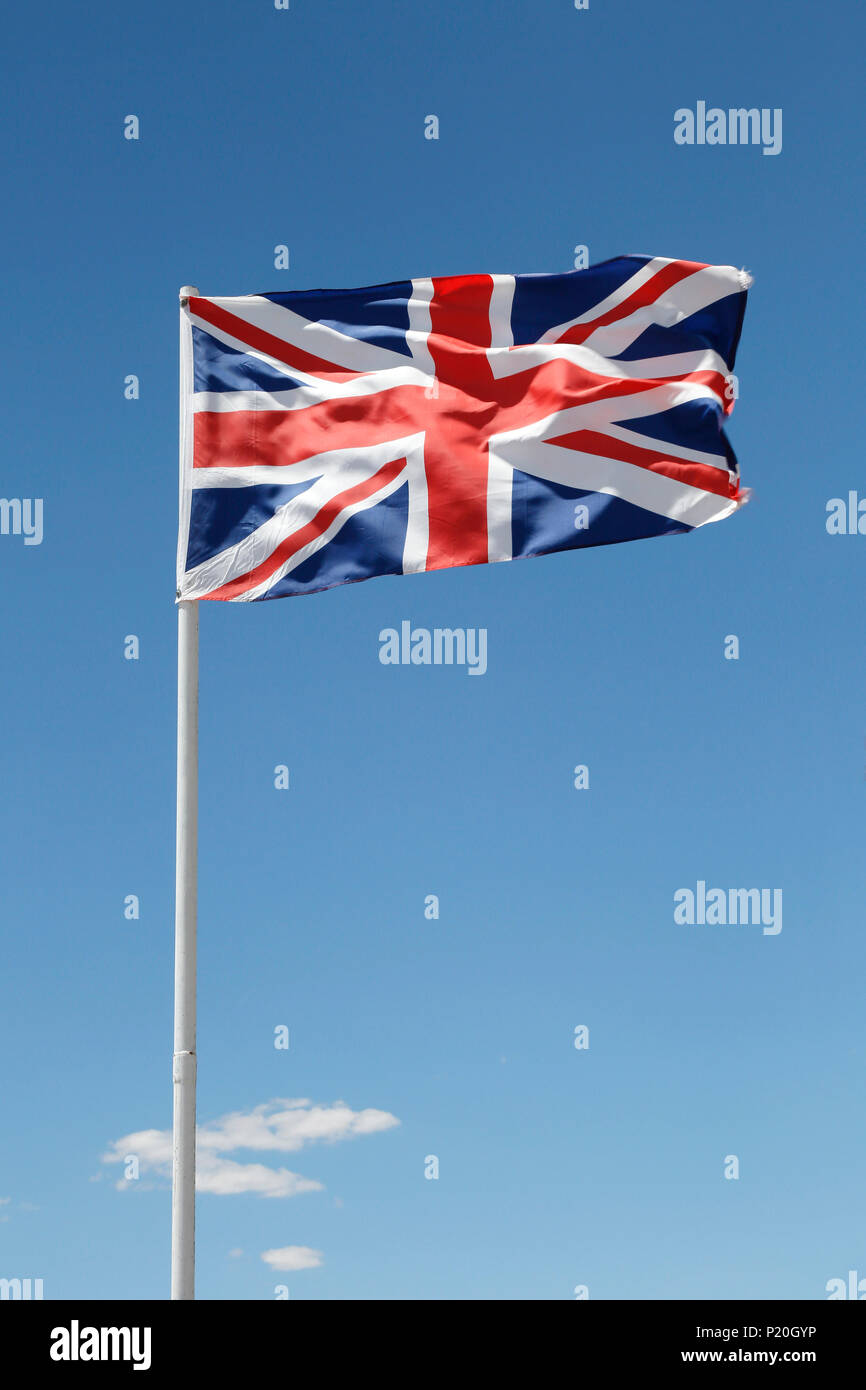 USA. Arizona. Flag of the UK floating in the sky. Stock Photo