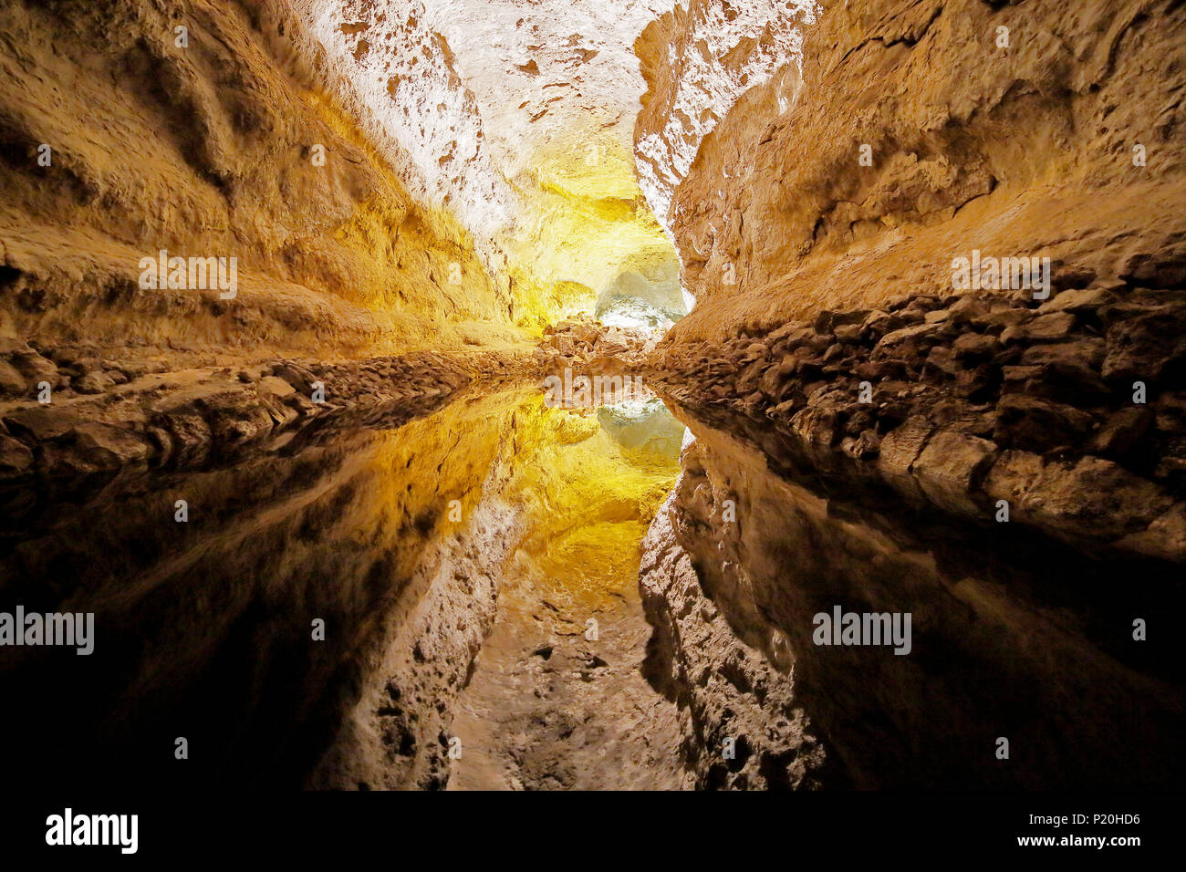 Spain. Canary Islands. Lanzarote. Cave of the Cueva de los Verdes. Stock Photo