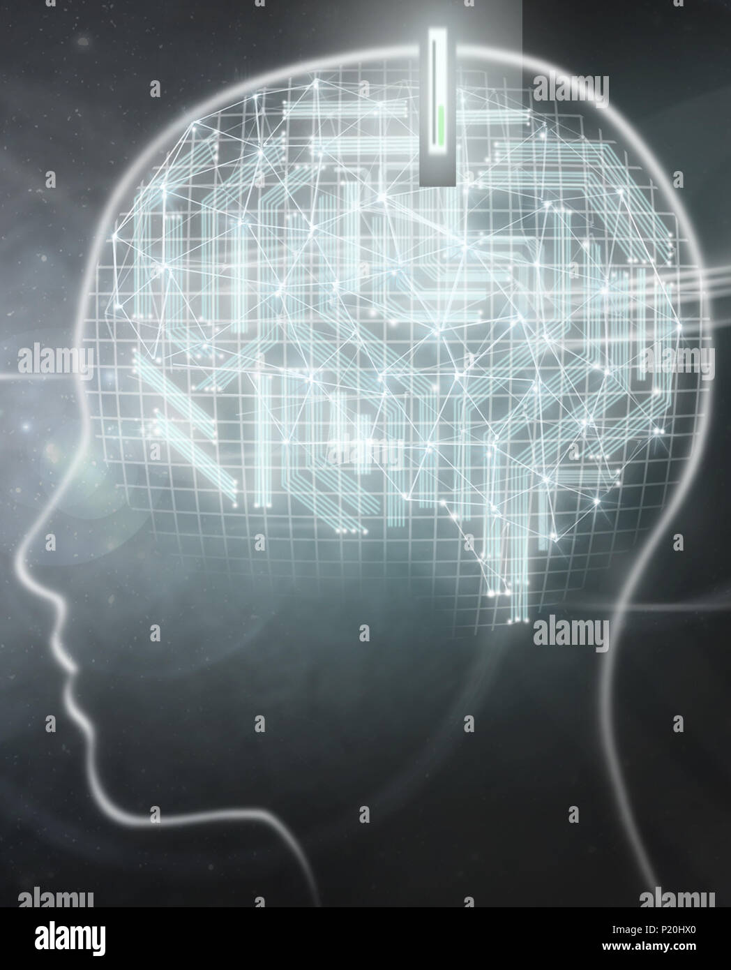Human outline with circuits and implant Stock Photo