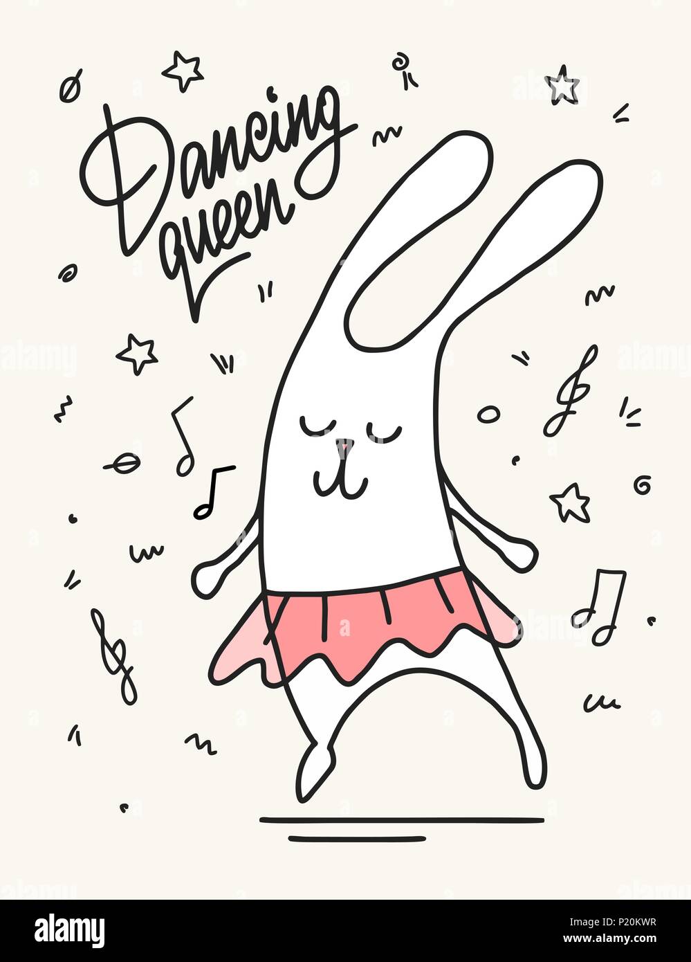 Cartoon bunny dancing like a dancing queen. Cute funny vector animal flat illustration Stock Vector