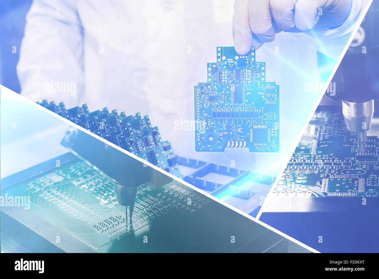 Collage of computer boards with visual effects in a futuristic style. The concept of modern and future technologies Stock Photo