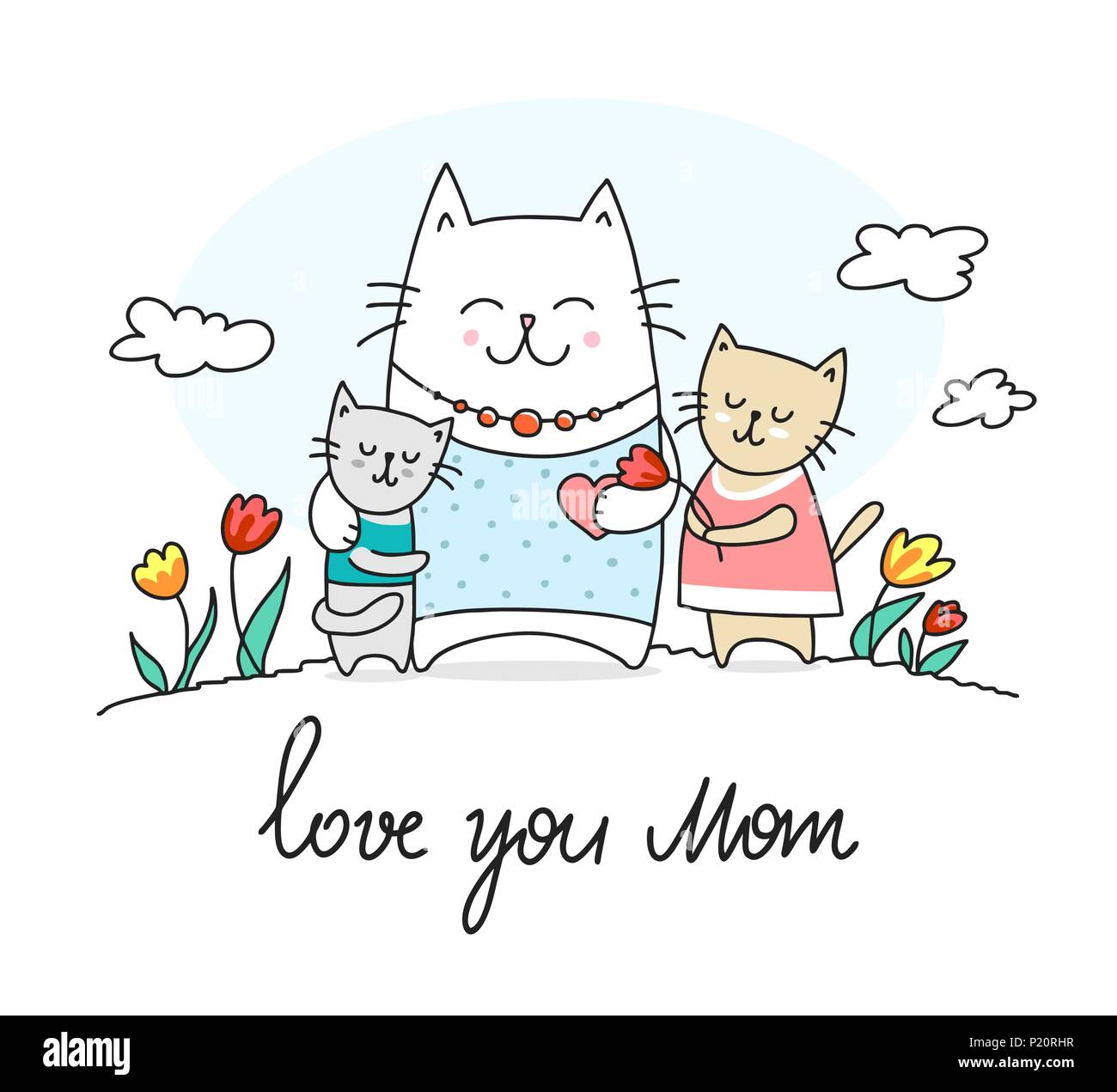 Happy cat mother and her kids. Love you mom flat vector animal illustration  Stock Vector Image & Art - Alamy