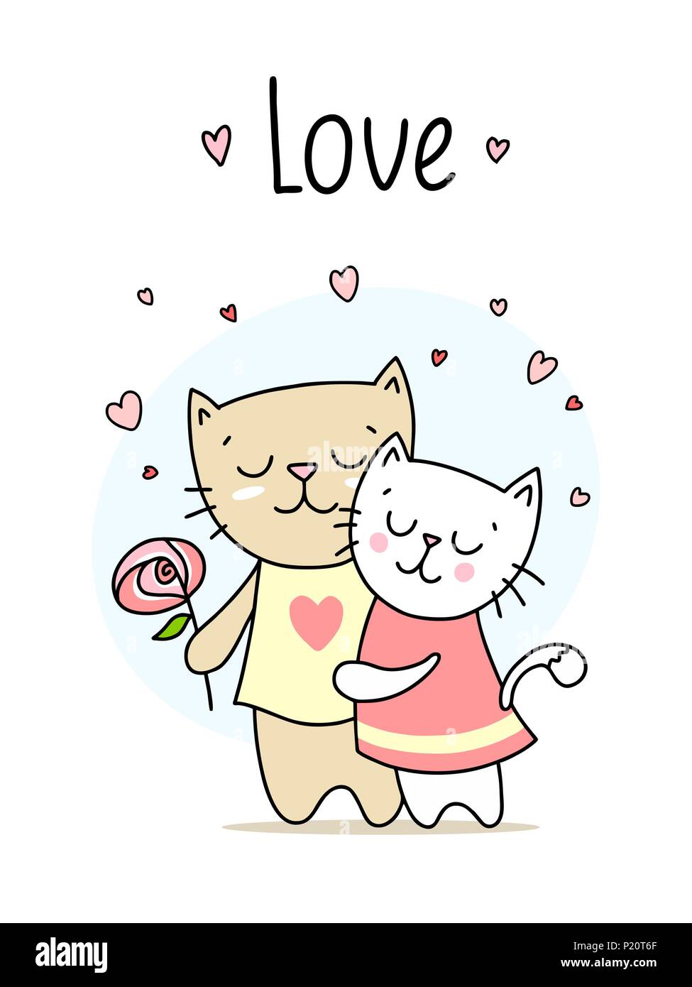 Two Cats in Love Hug Doodle Icon. Cute Pets Vector Art Stock Vector -  Illustration of friends, artwork: 241281449