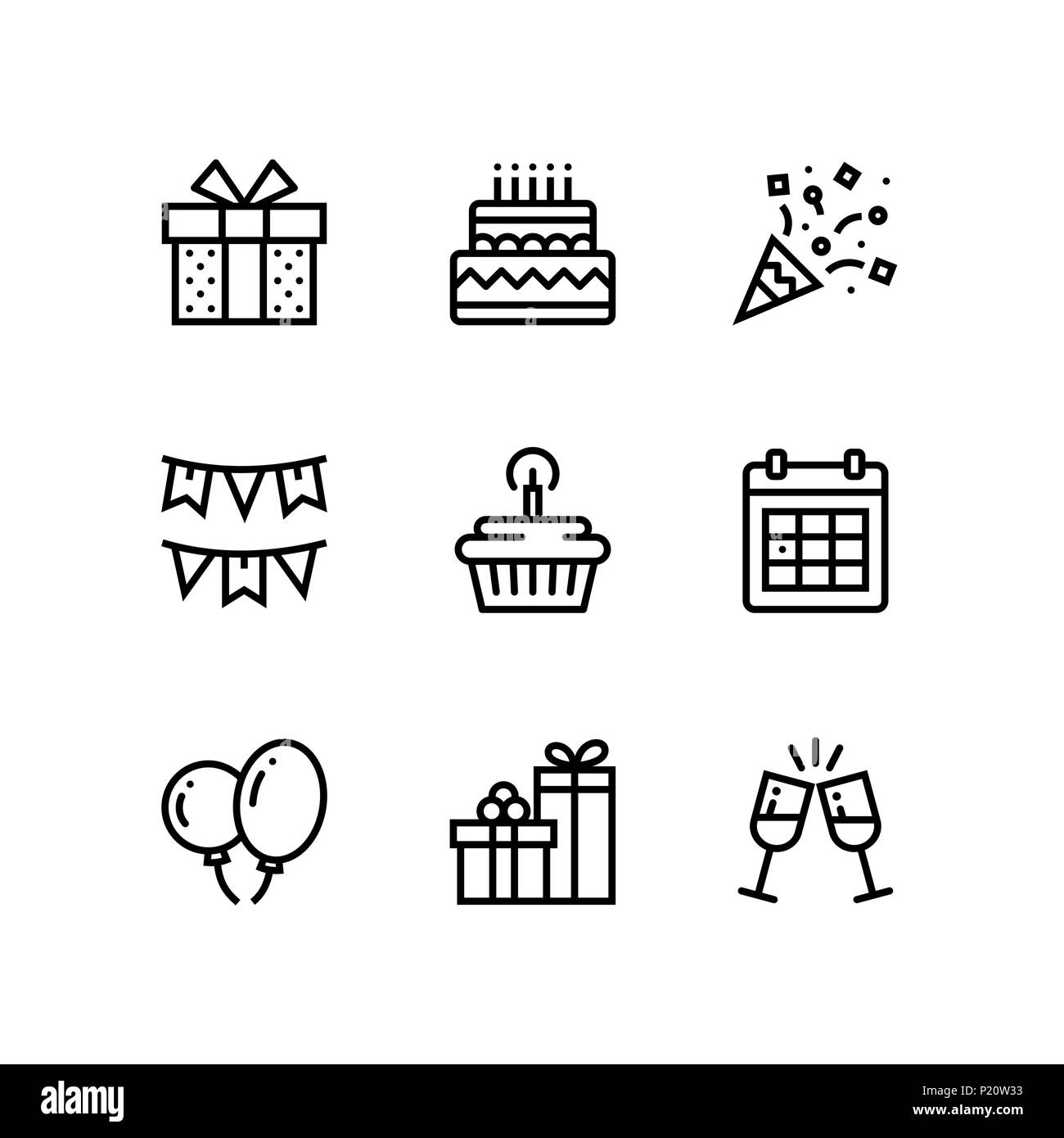 Birthday, event, celebration vector simple icons for web and mobile design pack 1 Stock Vector