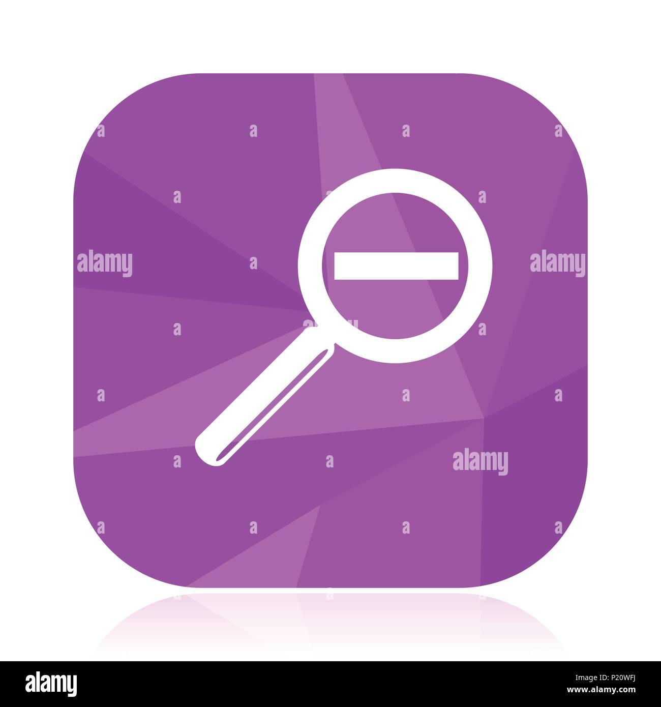 Lens flat vector icon. Glass violet web button. Zoom square sign. Loupe modern design
