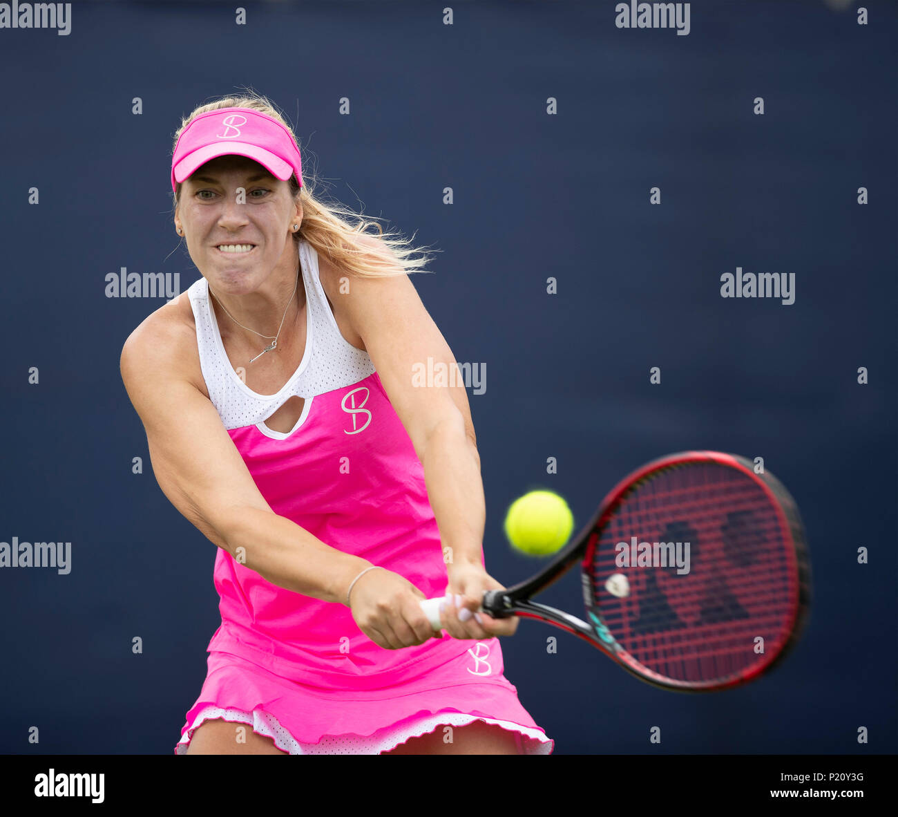 Nottingham Tennis Centre, Nottingham, UK. 13th June, 2018. The Nature Valley Open Tennis Tournament; Backhand from Olga Savchuk (UKR) Credit: Action Plus Sports/Alamy Live News Stock Photo