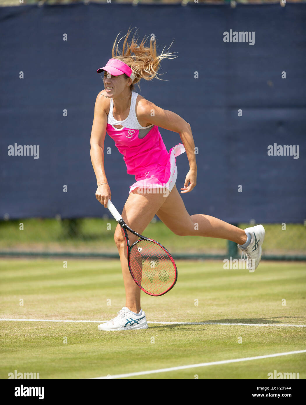 Nottingham Tennis Centre, Nottingham, UK. 13th June, 2018. The Nature Valley Open Tennis Tournament; Olga Savchuk (UKR) serving n the doubles playing with Arina Rodionova (AUS) Credit: Action Plus Sports/Alamy Live News Stock Photo