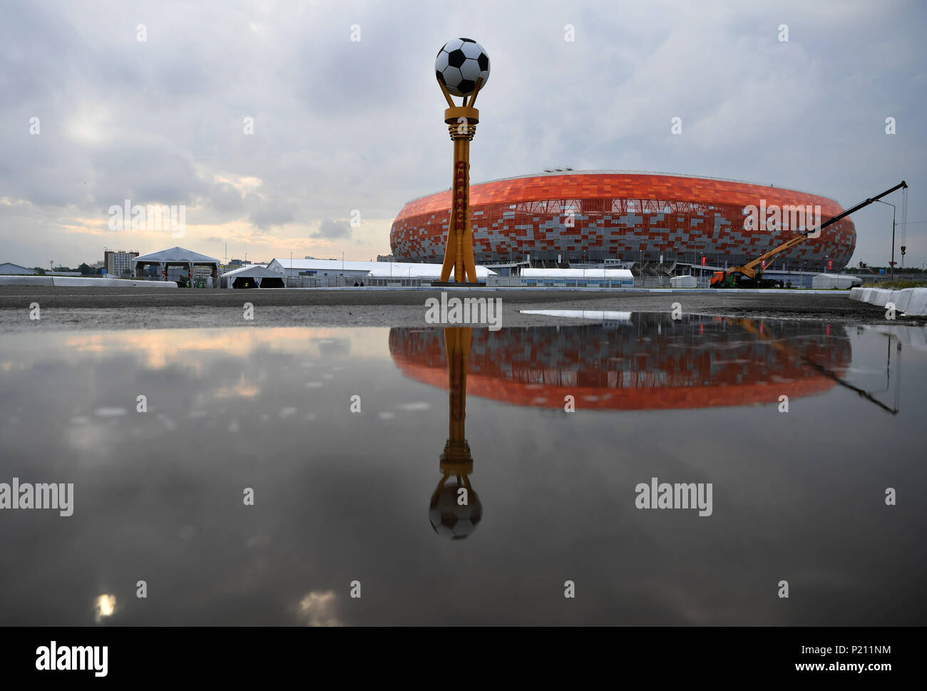 Saransk. 13th June, 2018. Photo taken on June 13, 2018 shows the Mordovia Arena, which will host four group phase matches during the 2018 FIFA World Cup, in Saransk, Russia. Credit: Lui Siu Wai/Xinhua/Alamy Live News Stock Photo