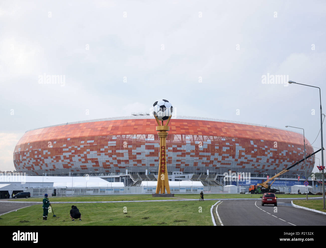 Saransk. 13th June, 2018. Photo taken on June 13, 2018 shows the Mordovia Arena, which will host four group phase matches during the 2018 FIFA World Cup, in Saransk, Russia. Credit: He Canling/Xinhua/Alamy Live News Stock Photo
